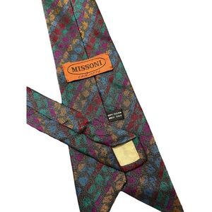 MISSONI Men's Tie‎ 100% Silk Made in Italy Geometric Colorful All Over